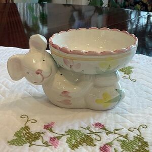 Charming Ceramic Bunny Planter with Pink and Yellow Accents